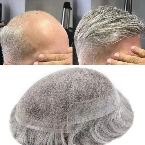 Miniatura 31 de FACE MIRACLE - Tupé frontal de encaje francés para hombres, sistema de reemplazo de cabello humano de encaje con pieza de pelo de poliuretano