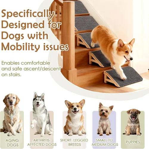 Miniatura 6 de Paquete de 1 rampa de escaleras para perros pequeños y mayores, escalones antideslizantes de madera para mascotas, rampa de asistencia para perros