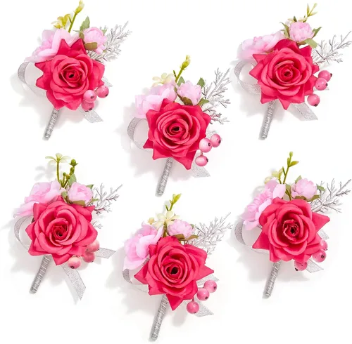 Miniatura 27 de Serwalin Conjunto de Corsage y Boutonniere Rosa, Corsage y Boutonniere de Graduación, Conjunto de Flores de Boda, Accesorios de Homecoming