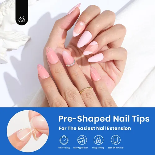 Miniatura 2 de Beetles Puntas de uñas de gel, set de extensión de uñas suaves 504 piezas, 12 tamaños, puntas de uñas cortas de almendra transparentes pre-dadas