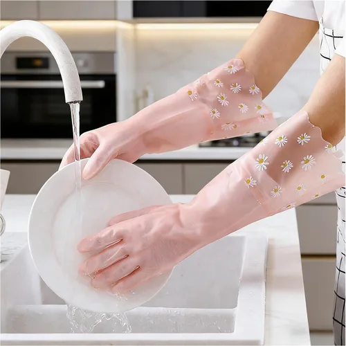 Miniatura 5 de Dishwashing Cleaning Gloves Waterproof Tear-Resistant Household Rubber Cleaning Gloves with Long Elastic Cuffs