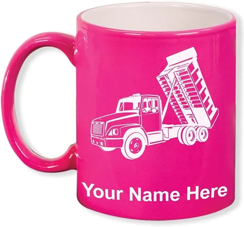 Miniatura 10 de LaserGram Taza de café redonda de cerámica de 11 onzas, camión volquete, grabado personalizado incluido (negro)