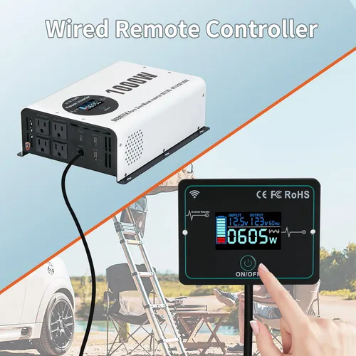 Miniatura 3 de Inversor de Potencia de 1000 Vatios Potencia Pico 2000W Onda Sinusoidal Pura 12V DC a 120V AC Convertidor RV con Control Remoto Inalámbrico Pantalla