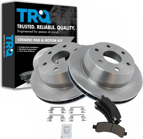 Miniatura 55 de TRQ Kit de rotor de freno trasero y pastillas de cerámica Posi premium compatible con camioneta Chevy GMC