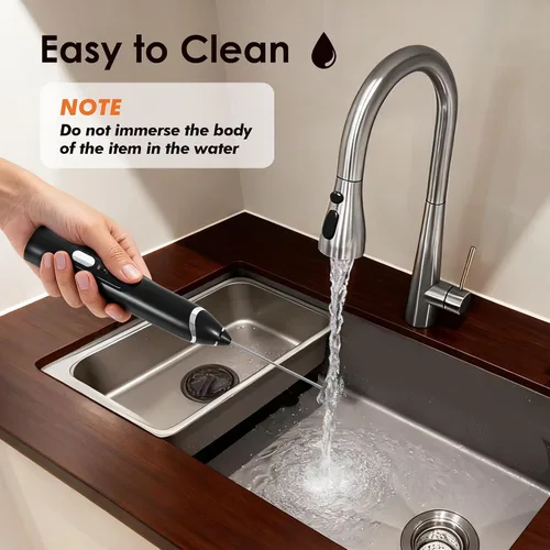 Miniatura 7 de Espumador de leche de mano con soporte, varita espumadora de café recargable con 3 cabezales desmontables de acero inoxidable, mezclador eléctrico