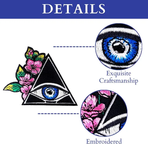 Miniatura 2 de Parches para planchar, ojo triangular y flor coser, parche bordado misterioso para chaquetas, ropa, sombreros, mochilas y jeans.
