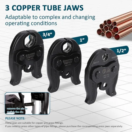 Miniatura 3 de ZUPPER Pro Press - Herramienta crimpadora de cobre con 3 mandíbulas de prensa Pro de 1/2 pulgadas, 3/4 pulgadas y 1 pulgada, herramienta compacta