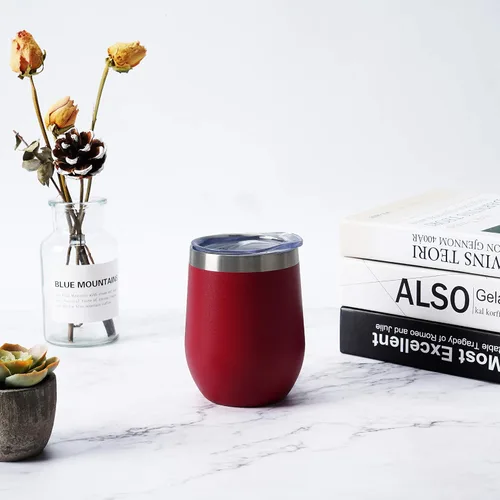 Miniatura 4 de Vaso de vino de acero inoxidable de 12 oz, doble pared con aislamiento al vacío con tapa y pajita, vaso de vino sin tallo de acero inoxidable