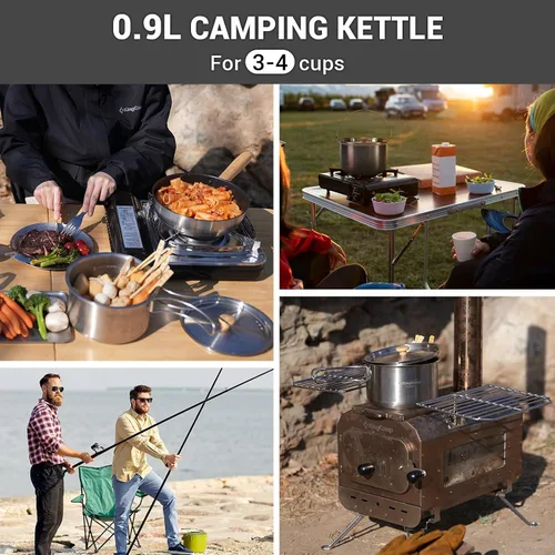 Miniatura 8 de KingCamp Juego de utensilios de cocina de acero inoxidable 304 ollas de cocina para fogata y hervidor de agua con bolsa de viaje para acampar al