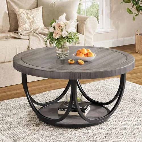 Miniatura 10 de Tribesigns Mesa auxiliar redonda con 2 niveles, mesa de cóctel circular de madera de 31.5 pulgadas con estante de almacenamiento y marco de metal