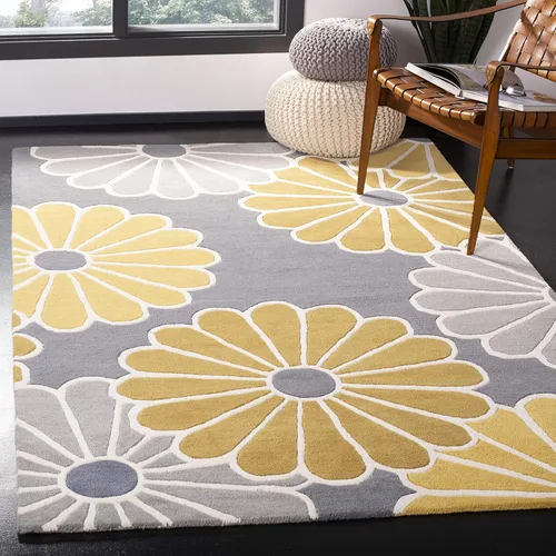 Miniatura 7 de SAFAVIEH Soho Collection SOH705A - Alfombra decorativa hecha a mano de lana y viscosa de 2 x 3 pies, color gris y amarillo