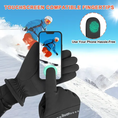 Miniatura 4 de ihuan Guantes impermeables de invierno para esquí de nieve para mujeres y hombres, clima frío, pantalla táctil térmica cálida para correr, ciclismo