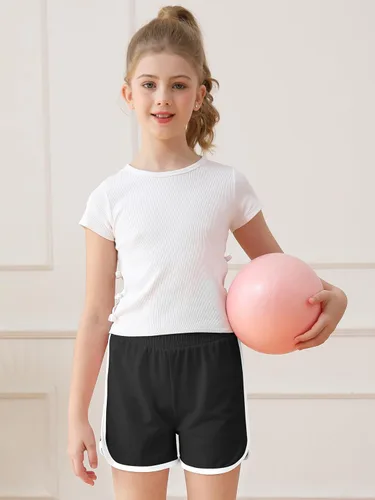 Miniatura 5 de Resinta Paquete de 5 pantalones cortos deportivos para niñas, pantalones cortos deportivos de fútbol para niños, de secado rápido, para gimnasio