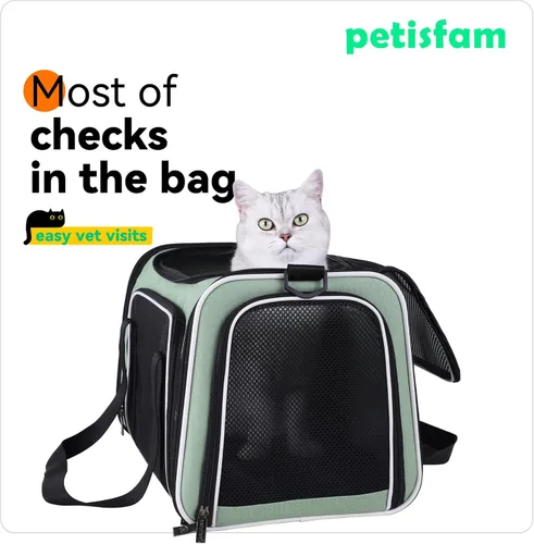 Miniatura 3 de Transportador suave para gatos medianos y perros pequeños con cama acogedora, 3 puertas, entrada superior, aprobado por aerolíneas, a prueba de Menta