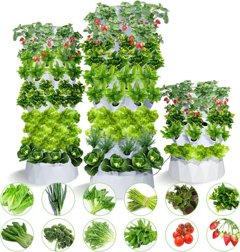 Miniatura 8 de Sistema de cultivo hidropónico de 40 macetas para acuaponía, torre de jardín, kit de cultivo aeropónico para interiores y exteriores, hierbas