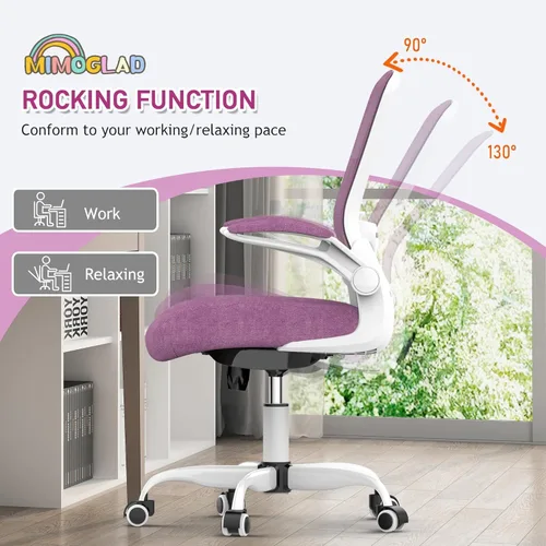 Miniatura 5 de Mimoglad Silla de oficina ergonómica de malla con respaldo alto, soporte lumbar ajustable, cojín de asiento grueso (moderno, orquídea)