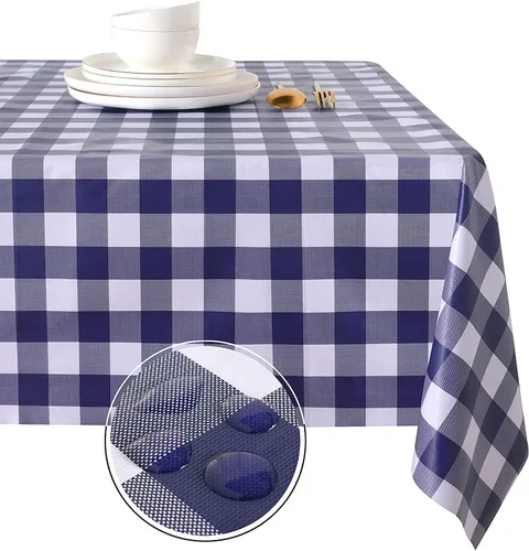 Miniatura 17 de Obstal Mantel 100% impermeable de PVC, mantel rectangular de vinilo a prueba de aceite y derrames, cubierta de mesa lavable para uso en exteriores e