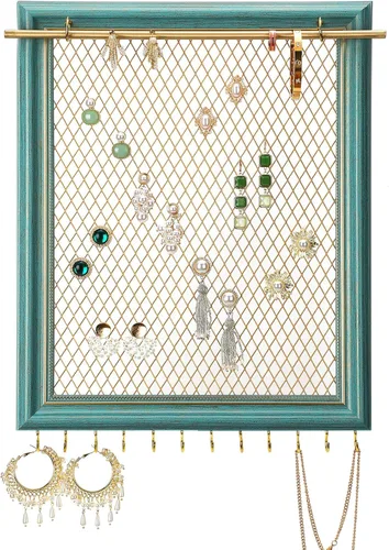 Heesch Marco Organizador de Aretes Colgantes Montado en la Pared Soporte de Joyas Vintage Rústico Exhibidor de Aretes de Botón con Barra Extraíble y
