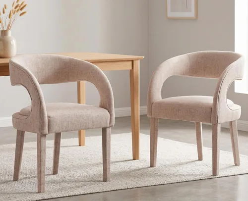 Miniatura 15 de Shunzhi Juego de 2 sillas de comedor modernas de barril, sillas tapizadas de lino para comedor con respaldo abierto, sillas de cocina, sillas