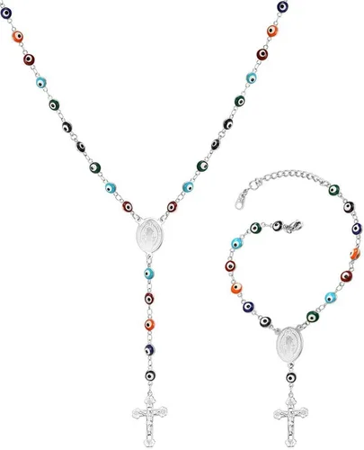 U7 Catholic Gift Stainless Steel 18K Gold Plated Coin MedalCrucifix CrossVirgin MaryRosary Necklaces for Women Men