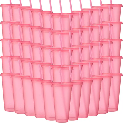Miniatura 31 de Honeydak Paquete de 60 vasos con popote y tapa, vasos a granel para regalos, tazas de café de plástico con purpurina de 24 a 27 onzas, botella