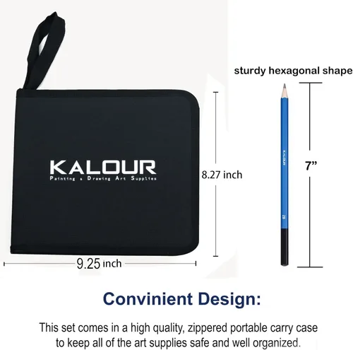 Miniatura 7 de KALOUR Juego de 33 lápices de dibujo profesional, estuche portátil con cremallera, lápices de carbón, lápices de bocetos, palo de carbón