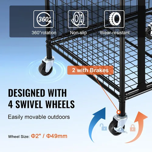 Miniatura 3 de VEVOR Rolling Sports Ball Storage Cart, Lockable Basketball Cage with Double Lids, Sport Equipment Holder Organizer for Indoor Outdoor, Steel
