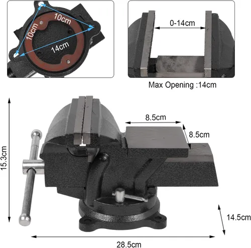Miniatura 5 de Tornillo de banco resistente de 6 pulgadas, base giratoria de 360° con abrazadera de yunque de acero fundido, abrazadera de mesa vicio de Negro-6