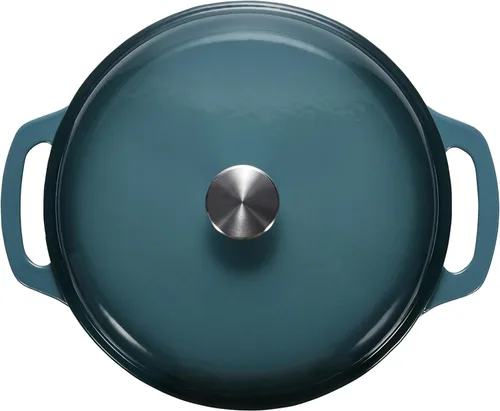 Miniatura 3 de Horno holandés cubierto de hierro fundido esmaltado Amazon Basics, 7.3 cuartos de galón, color gris.