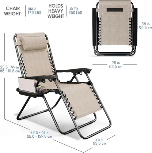 Miniatura 3 de Nestl Zero Gravity - Juego de 2 sillas de patio al aire libre con almohadas y bandejas portavasos, silla de campamento reclinable de malla de acero