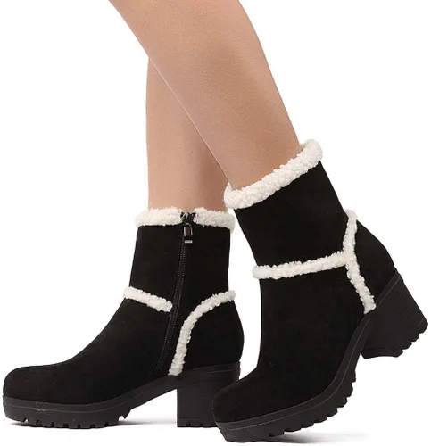 Miniatura 3 de Botas de nieve con forro de piel sintética para mujer botines de invierno de gamuza cálida botines de plataforma al aire libre