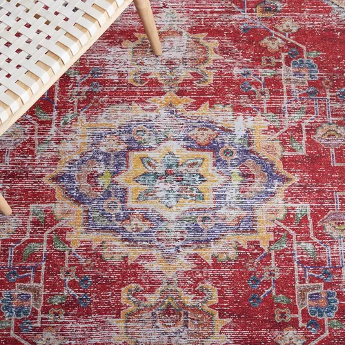 Miniatura 7 de SAFAVIEH Tucson Collection - Alfombra lavable de 2 pies 6 x 8 pies, color rojo y azul marino, antideslizante, ideal para zonas de alto tráfico