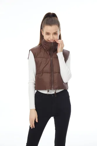 Miniatura 6 de Chaleco acolchado de invierno para mujer, cuello alto, ligero, sin mangas, chaleco acolchado