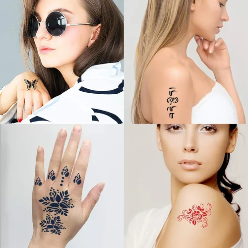 Miniatura 4 de Plantillas de tatuaje de henna, 138 piezas, 24 hojas de plantillas de tatuaje para aerógrafo, kit de plantillas de tatuaje reutilizables