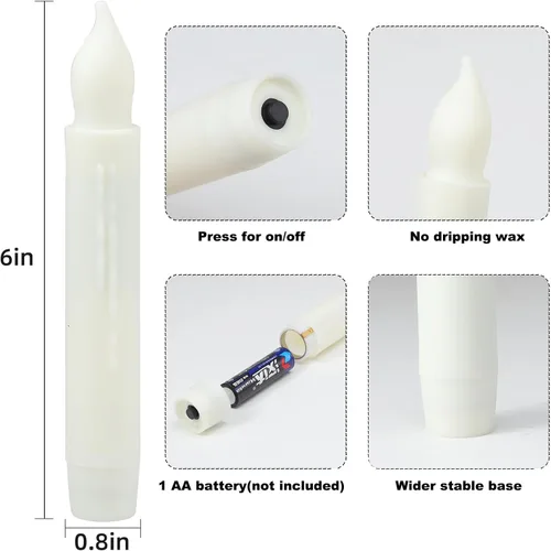 Miniatura 5 de Lezonic - Velas cónicas sin llama operadas por batería, 24 piezas de velas LED blancas para ventanas de Navidad, velas cónicas cortas de 15 cm