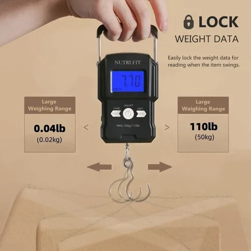 Miniatura 4 de NUTRI FIT Báscula de equipaje digital para maleta, báscula portátil para viajes, báscula de peso de pescado de mano con gancho para pesca, 110