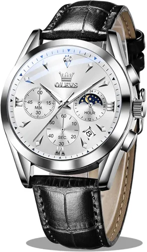 Miniatura 10 de OLEVS - Reloj de pulsera de cuero para hombre, analógico de cuarzo, cronógrafo de lujo con fecha, impermeable, luminoso - Estilo de vestir