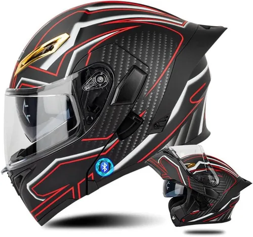 Miniatura 10 de Casco de motocicleta Bluetooth modular, casco moto plegable con visera interior, visera solar, doble lente de seguridad, casco aprobado por DOT