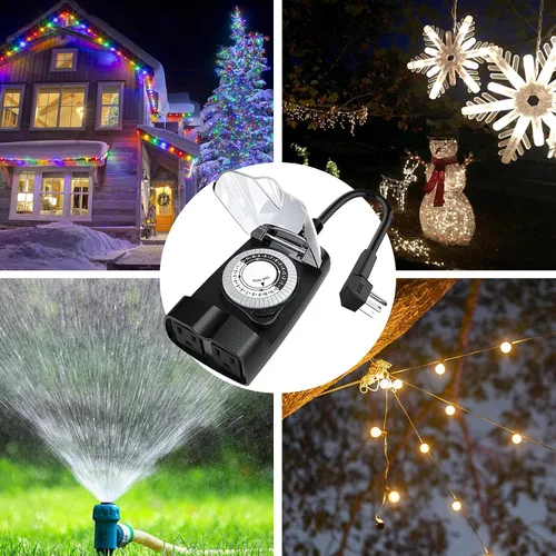 Miniatura 6 de G-Homa Temporizador mecánico de 24 horas para exteriores, temporizador para exteriores para luces, resistente al agua, 2 salidas a tierra, 15 A 1/2