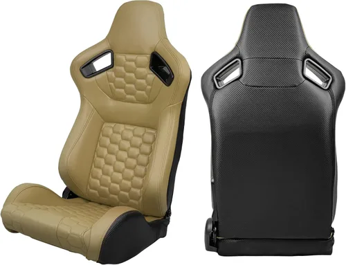 Miniatura 2 de IKON MOTORSPORTS, Asientos universales para vehículos de carreras con deslizadores dobles, asientos deportivos reclinables de cuero PU beige + cuero