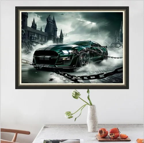 Miniatura 3 de MaiYiYi - Kit de pintura de diamantes de carreras del infierno, taladro redondo completo 5D, pintura de diamantes para automóvil deportivo, pintura