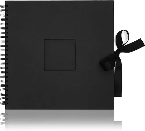 Miniatura 3 de Juvale Álbum de recortes encuadernado en espiral, cubierta de cinta de seda para álbum de recortes de boda, álbumes de fotos de papel negro de tapa