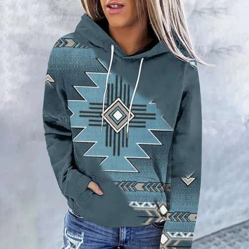 Miniatura 11 de Sudaderas con capucha azteca occidental para mujer, sudaderas de manga larga con gráficos vintage, camisetas de vaquera, ropa 2023
