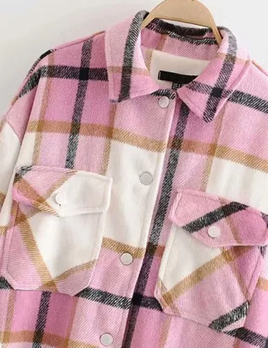 Miniatura 15 de Tanming - Chaquetas de franela cepillada para mujer, a cuadros, con botones, solapas y bolsillos, camisa tipo chaqueta