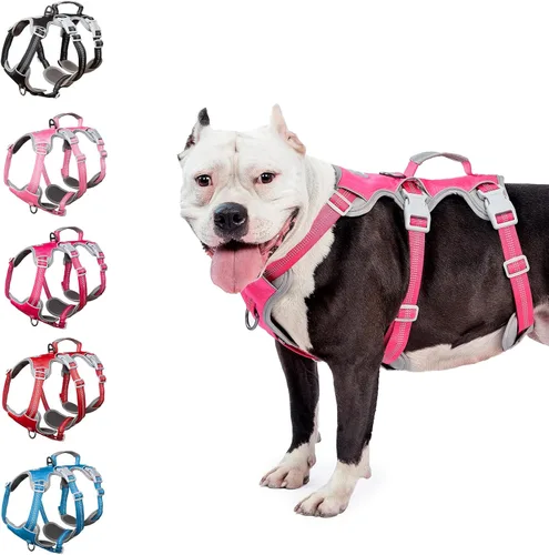 Huntboo Arnés para perro a prueba de escape, arnés reflectante con mango acolchado, transpirable, duradero, chaleco ajustable para perros medianos