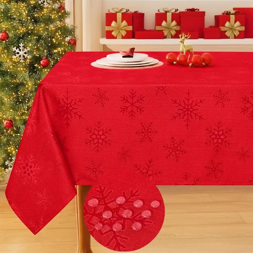 Miniatura 9 de Smiry Mantel rectangular de damasco impermeable de 60 x 102 pulgadas, patrón de hojas, manteles de tela jacquard para fiestas y cenas de vacaciones