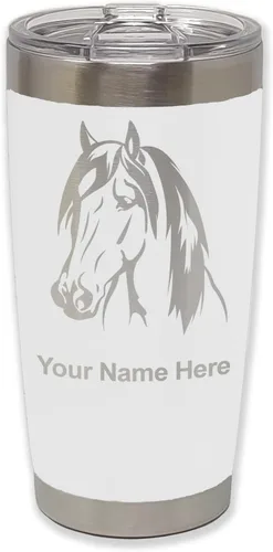 Miniatura 31 de LaserGram Vaso aislado al vacío de 20 onzas, cabeza de caballo 1, grabado personalizado incluido (negro)