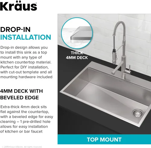 Miniatura 6 de KRAUS KWT310-33/18 Kore - Fregadero de cocina con estación de trabajo de 33 pulgadas, empotrado, acero inoxidable de calibre 18, con reborde