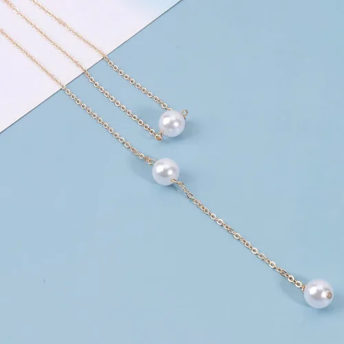 Miniatura 5 de Collar bohemio con caída en la espalda de perlas, cadena larga dorada, collar con telón de fondo de perlas, collar de boda, joyería para mujeres