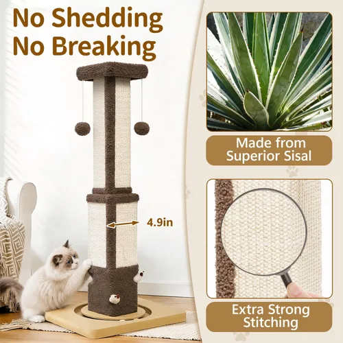 Miniatura 3 de Poste rascador alto para gatos grandes y gatitos, poste vertical de sisal interior de 33 pulgadas, estructura cuadrada resistente con 4 agujeros